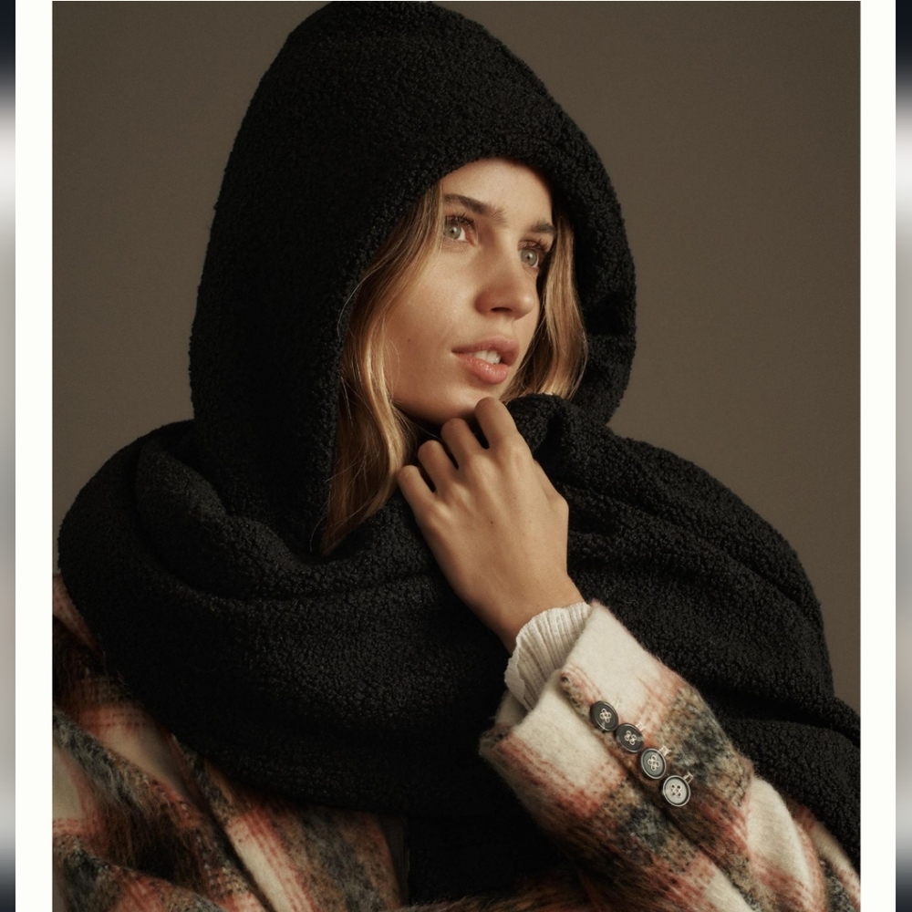 Anthropologie Cozy Boucle Hood Scarf - black - Picture 2 of 10